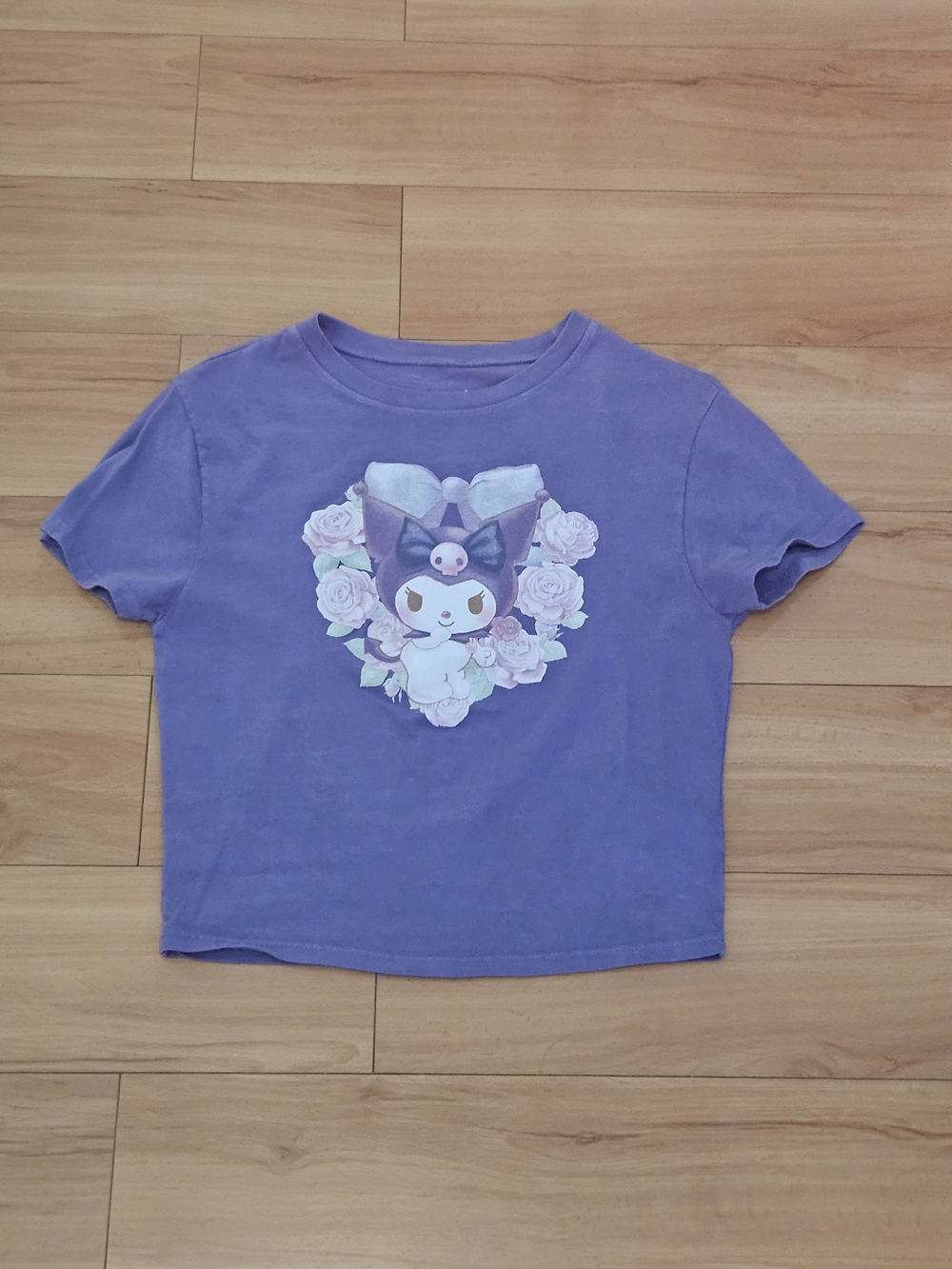 Sanrio Purple Cropped Tee with Floral Heart Character